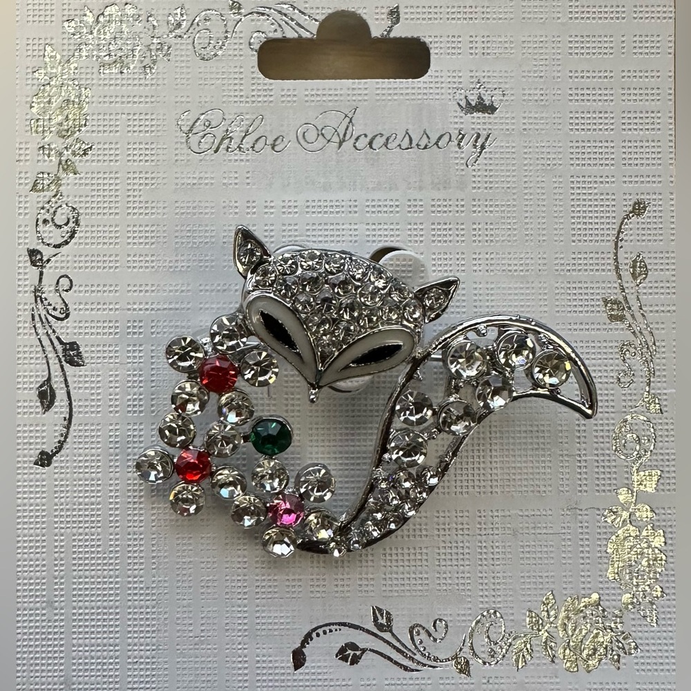 Chloe Accessory Fox Brooches w/Colorful Stone Accents